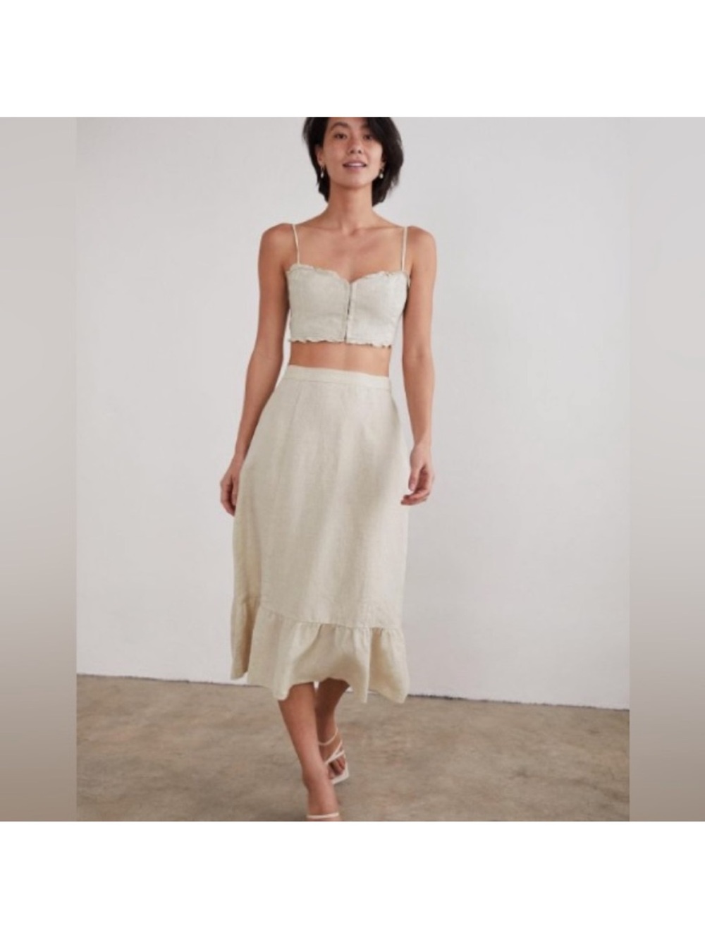 Aritzia Wilfred Chariot Organic Linen Women’s Cream Ruffle Hem Skirt